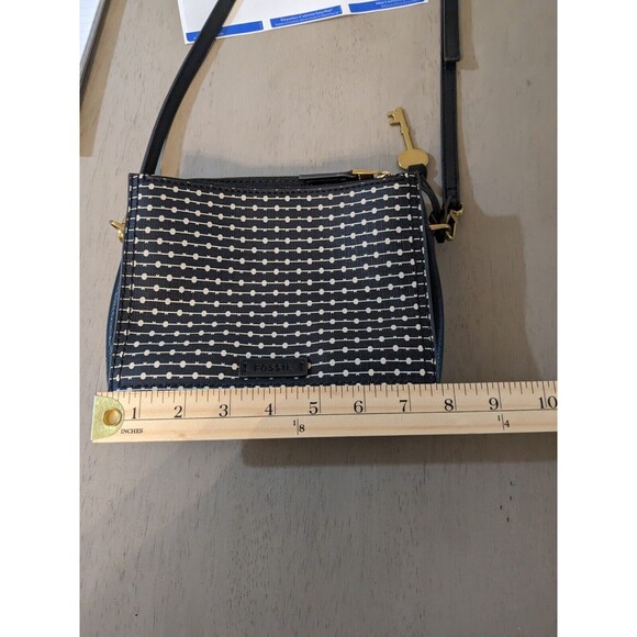FOSSIL Campbell Crossbody Black Stripe Purse Adjustable Strap - Picture 12 of 12